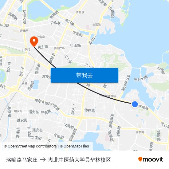 珞喻路马家庄 to 湖北中医药大学昙华林校区 map