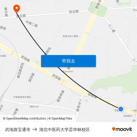 武珞路宝通寺 to 湖北中医药大学昙华林校区 map