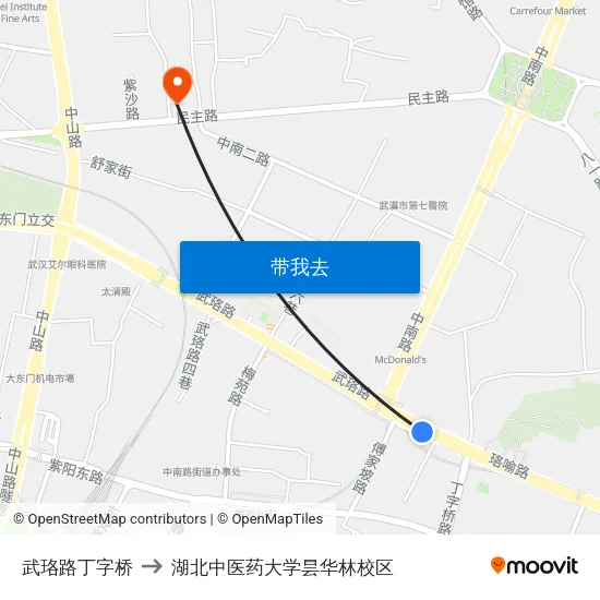 武珞路丁字桥 to 湖北中医药大学昙华林校区 map