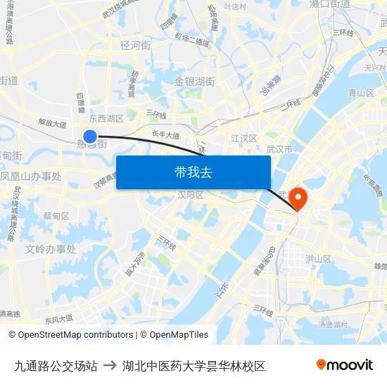 九通路公交场站 to 湖北中医药大学昙华林校区 map
