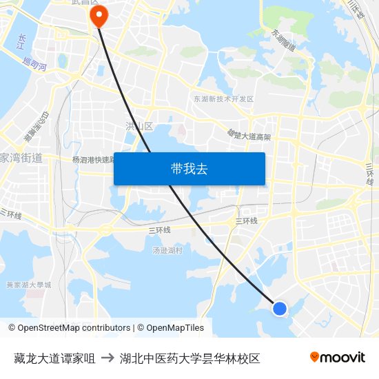 藏龙大道谭家咀 to 湖北中医药大学昙华林校区 map