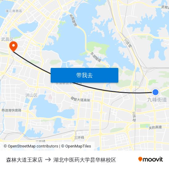 森林大道王家店 to 湖北中医药大学昙华林校区 map