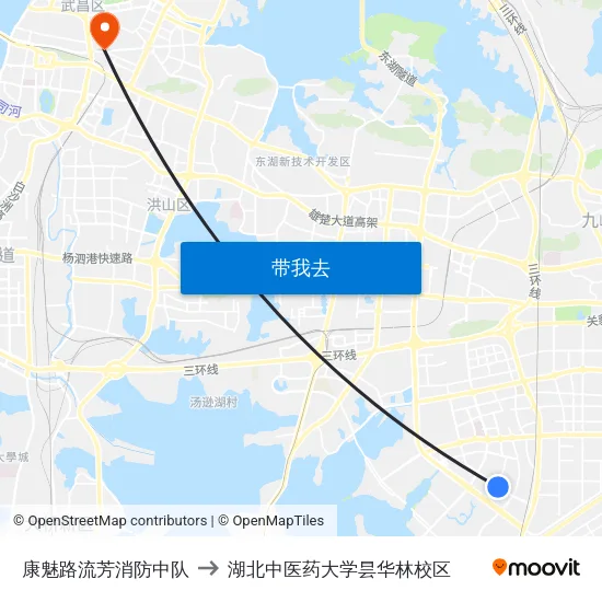 康魅路流芳消防中队 to 湖北中医药大学昙华林校区 map