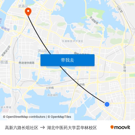 高新六路长咀社区 to 湖北中医药大学昙华林校区 map