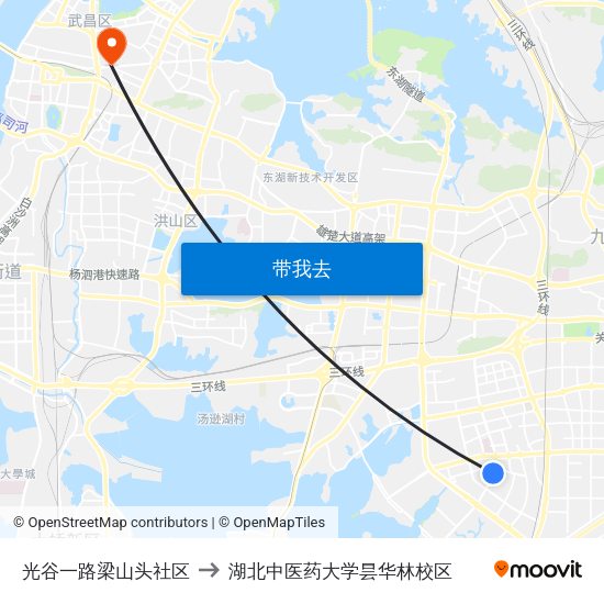 光谷一路梁山头社区 to 湖北中医药大学昙华林校区 map