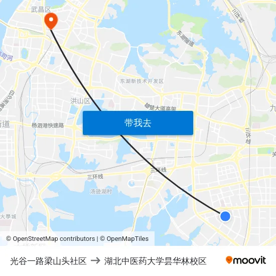 光谷一路梁山头社区 to 湖北中医药大学昙华林校区 map