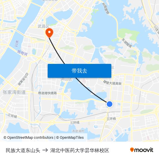 民族大道东山头 to 湖北中医药大学昙华林校区 map