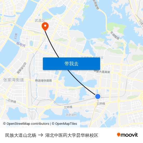 民族大道山北杨 to 湖北中医药大学昙华林校区 map