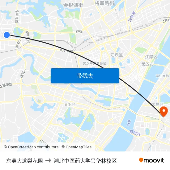东吴大道梨花园 to 湖北中医药大学昙华林校区 map