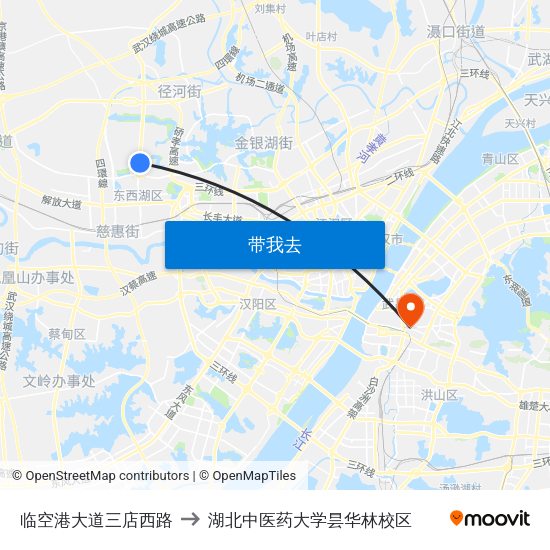 临空港大道三店西路 to 湖北中医药大学昙华林校区 map