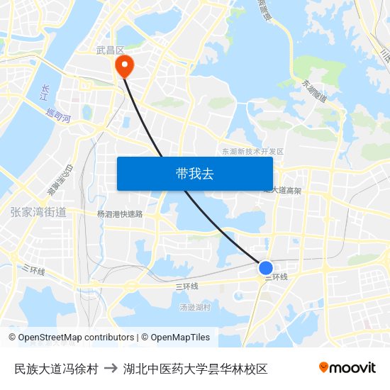 民族大道冯徐村 to 湖北中医药大学昙华林校区 map