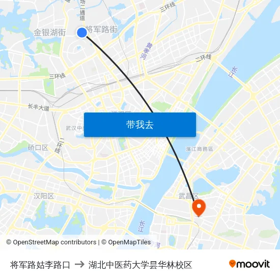 将军路姑李路口 to 湖北中医药大学昙华林校区 map
