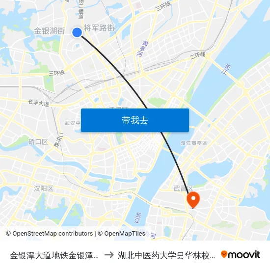 金银潭大道地铁金银潭站 to 湖北中医药大学昙华林校区 map