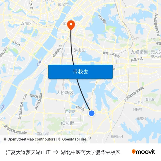 江夏大道梦天湖山庄 to 湖北中医药大学昙华林校区 map