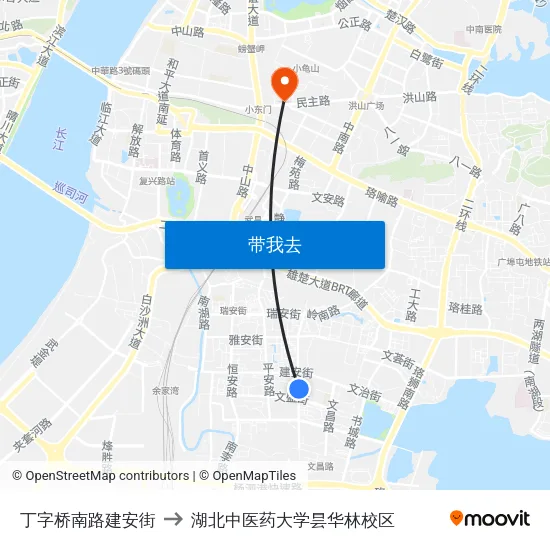 丁字桥南路建安街 to 湖北中医药大学昙华林校区 map