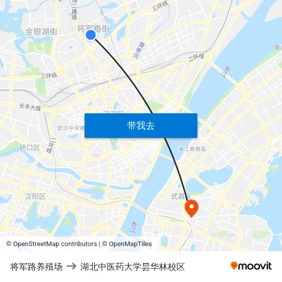 将军路养殖场 to 湖北中医药大学昙华林校区 map