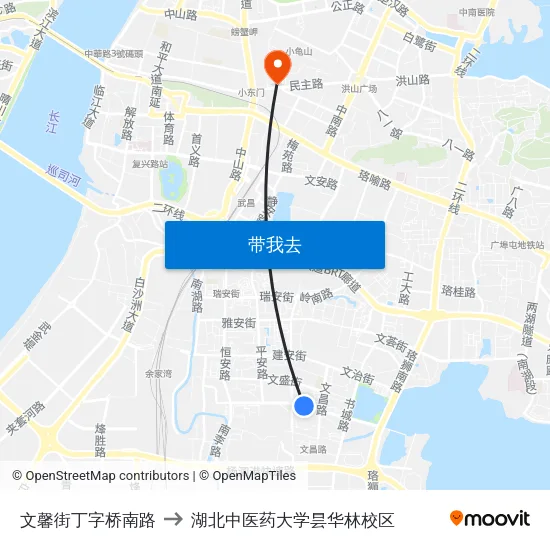 文馨街丁字桥南路 to 湖北中医药大学昙华林校区 map