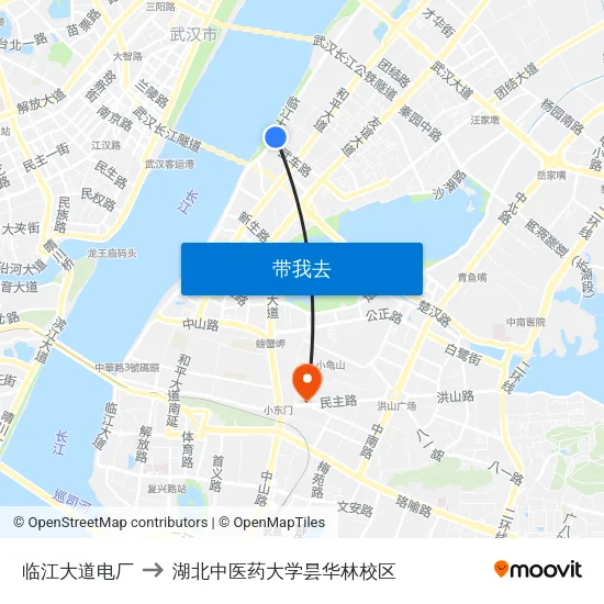 临江大道电厂 to 湖北中医药大学昙华林校区 map