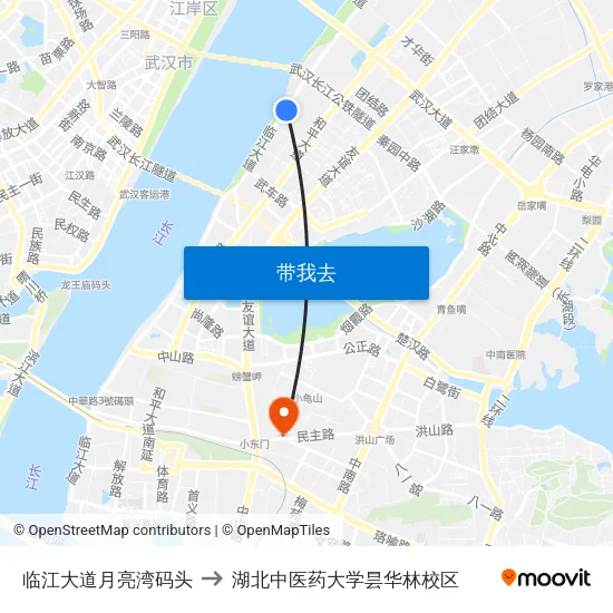 临江大道月亮湾码头 to 湖北中医药大学昙华林校区 map