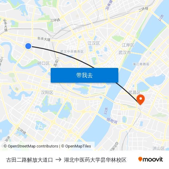 古田二路解放大道口 to 湖北中医药大学昙华林校区 map