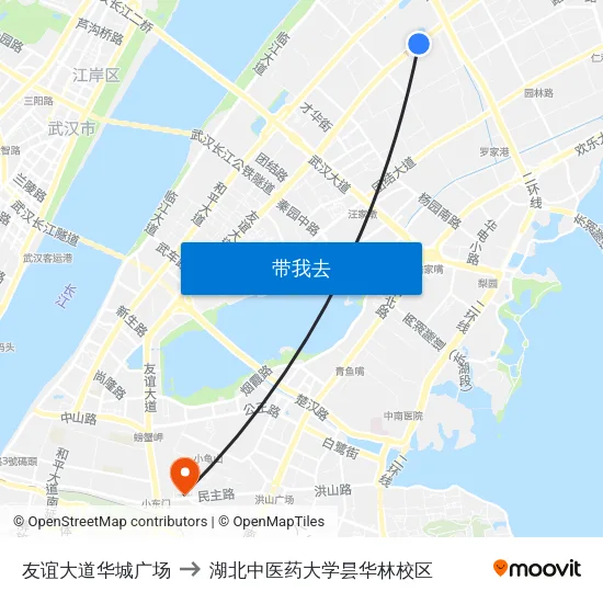 友谊大道华城广场 to 湖北中医药大学昙华林校区 map