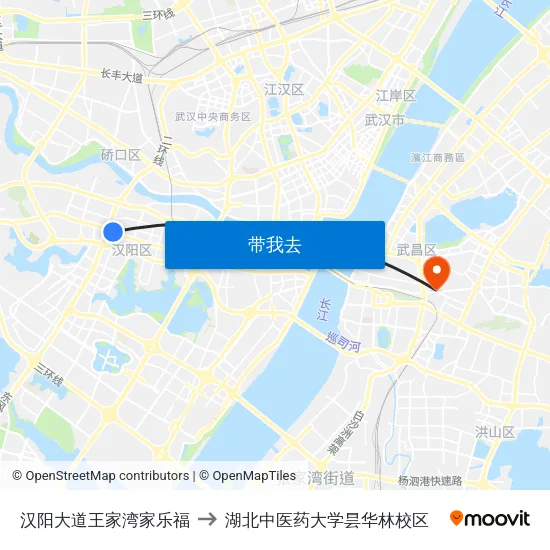 汉阳大道王家湾家乐福 to 湖北中医药大学昙华林校区 map
