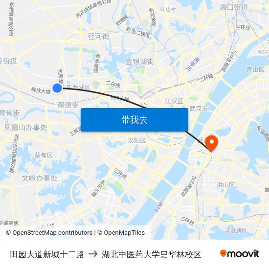 田园大道新城十二路 to 湖北中医药大学昙华林校区 map