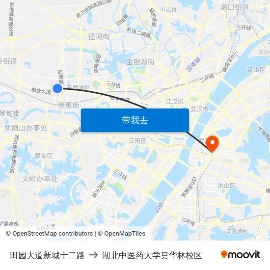 田园大道新城十二路 to 湖北中医药大学昙华林校区 map