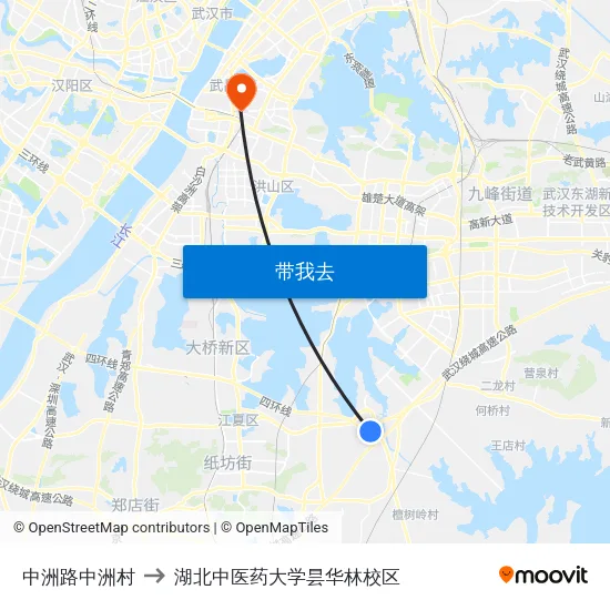 中洲路中洲村 to 湖北中医药大学昙华林校区 map