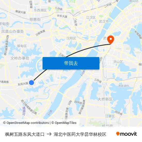 枫树五路东风大道口 to 湖北中医药大学昙华林校区 map