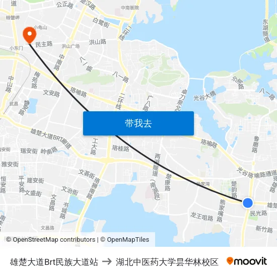 雄楚大道Brt民族大道站 to 湖北中医药大学昙华林校区 map