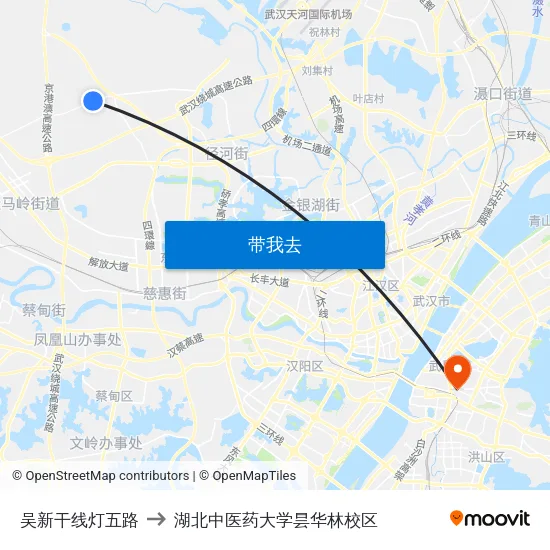 吴新干线灯五路 to 湖北中医药大学昙华林校区 map