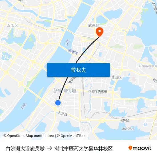 白沙洲大道凌吴墩 to 湖北中医药大学昙华林校区 map