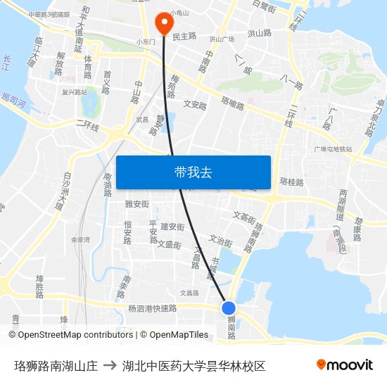 珞狮路南湖山庄 to 湖北中医药大学昙华林校区 map