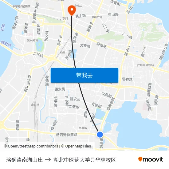 珞狮路南湖山庄 to 湖北中医药大学昙华林校区 map