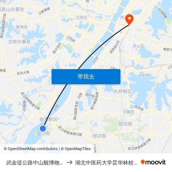 武金堤公路中山舰博物馆 to 湖北中医药大学昙华林校区 map