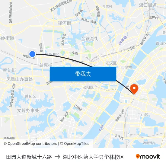 田园大道新城十六路 to 湖北中医药大学昙华林校区 map
