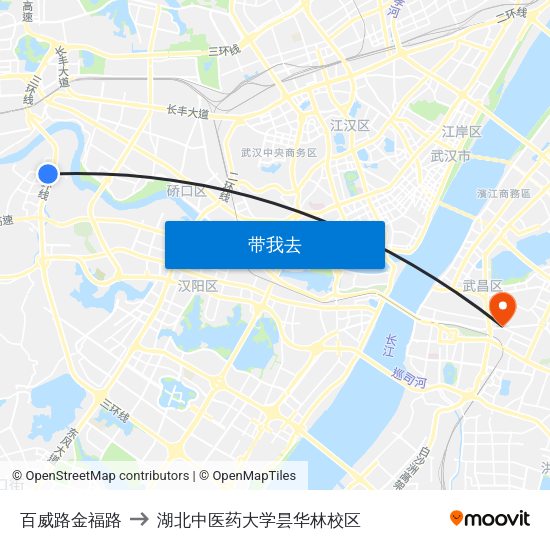 百威路金福路 to 湖北中医药大学昙华林校区 map
