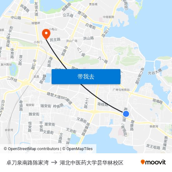 卓刀泉南路陈家湾 to 湖北中医药大学昙华林校区 map