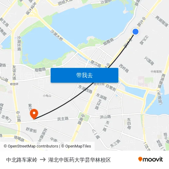中北路车家岭 to 湖北中医药大学昙华林校区 map