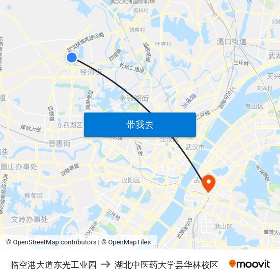 临空港大道东光工业园 to 湖北中医药大学昙华林校区 map