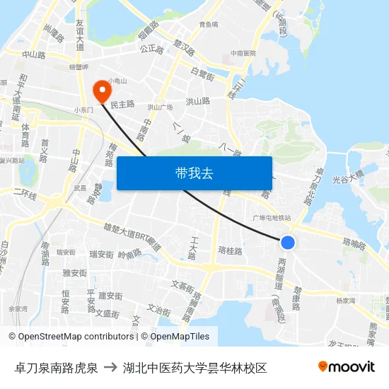 卓刀泉南路虎泉 to 湖北中医药大学昙华林校区 map