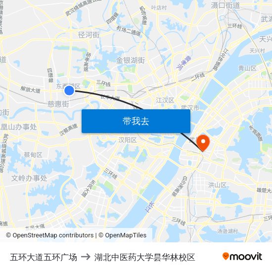 五环大道五环广场 to 湖北中医药大学昙华林校区 map