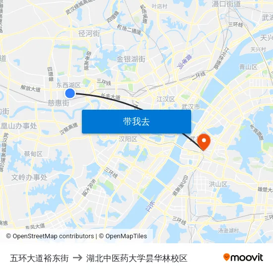 五环大道裕东街 to 湖北中医药大学昙华林校区 map