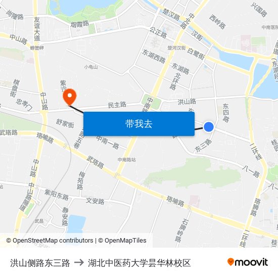 洪山侧路东三路 to 湖北中医药大学昙华林校区 map