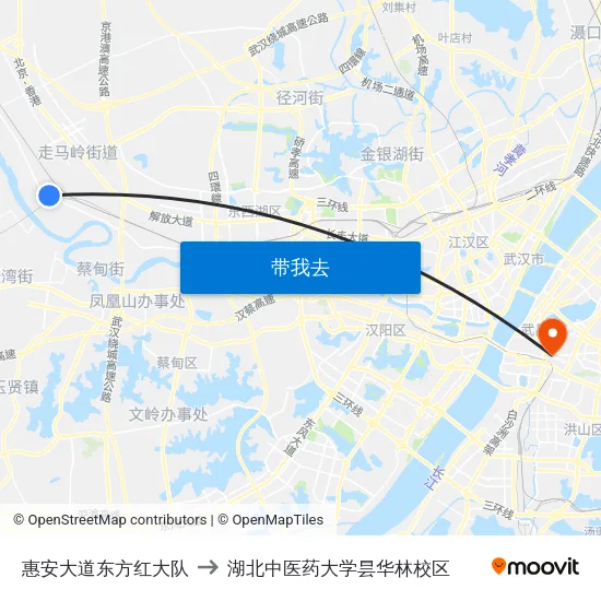 惠安大道东方红大队 to 湖北中医药大学昙华林校区 map