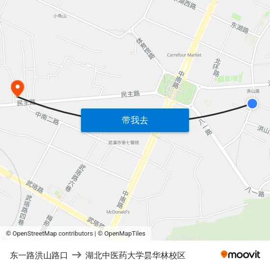 东一路洪山路口 to 湖北中医药大学昙华林校区 map