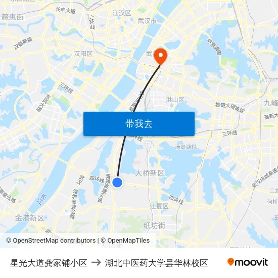 星光大道龚家铺小区 to 湖北中医药大学昙华林校区 map
