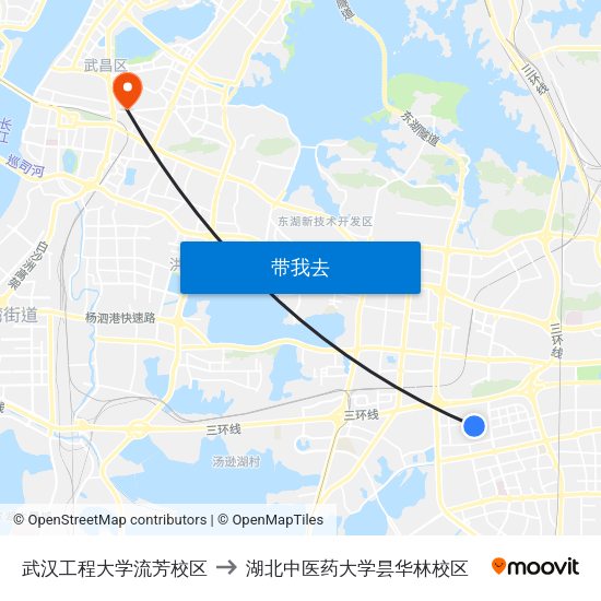 武汉工程大学流芳校区 to 湖北中医药大学昙华林校区 map