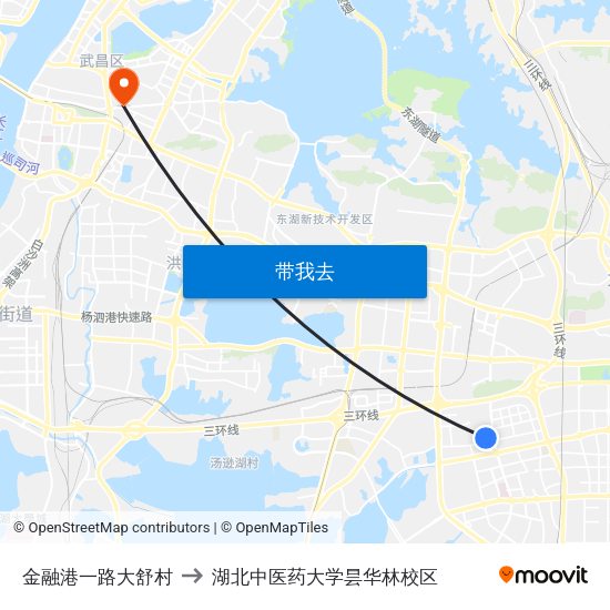 金融港一路大舒村 to 湖北中医药大学昙华林校区 map